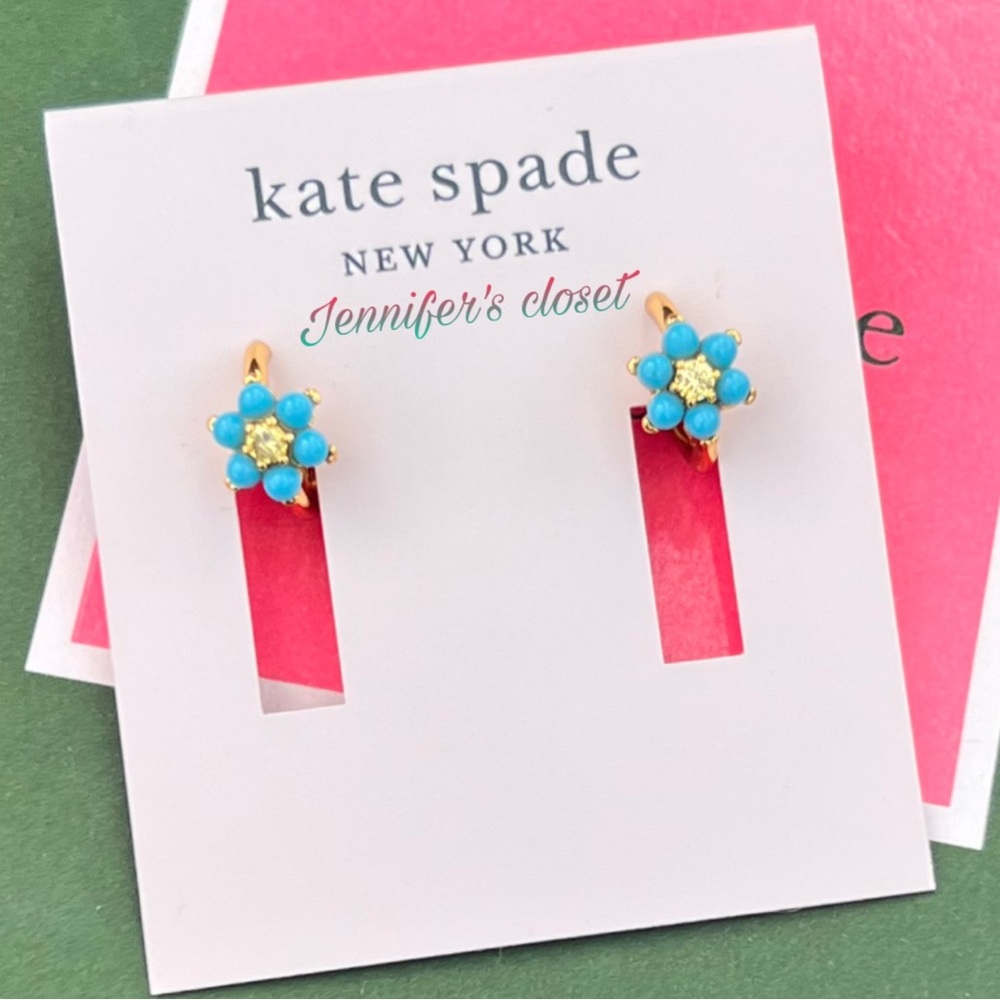 Kate Spade  Earrings NWT / Pave & Turquoise Flower Huggie Hoop Earrings